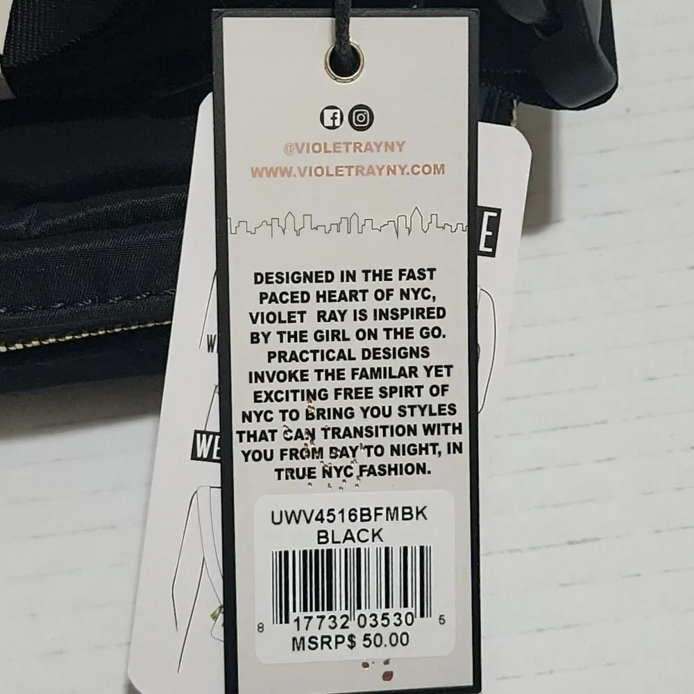 NWT $50 Violet Ray New York Black Sling Crossbody Pouch Bag Convertible Style - Picture 4 of 10